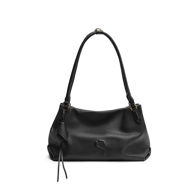 西木汀 小众设计高级感简约百搭通勤托特包 牛皮 手提单肩包 大号 女款 深邃黑/焦糖棕/米灰色