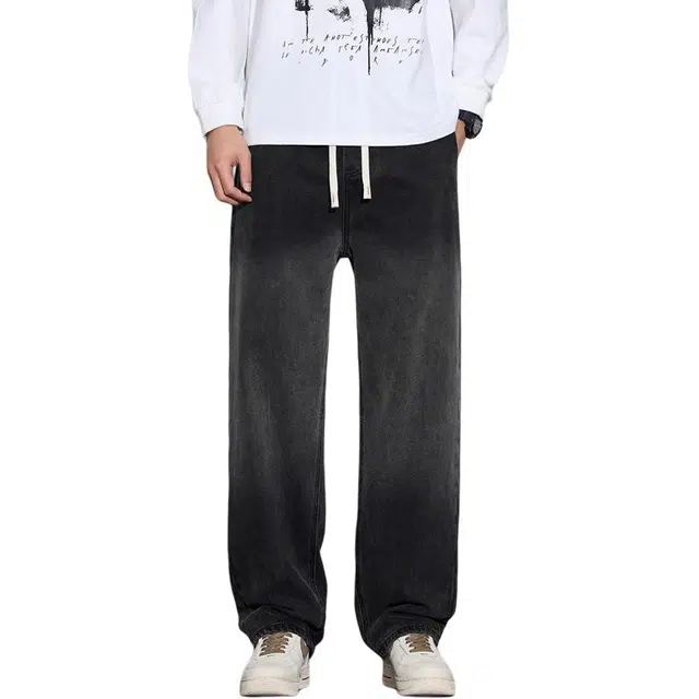 太子龍 夏季潮流休闲时尚直筒日常系带牛仔裤 男款