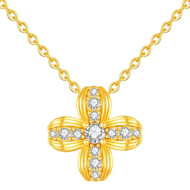 潮宏基 拉丝小花朵 简约时尚个性大方 小众不撞款 项链 女款