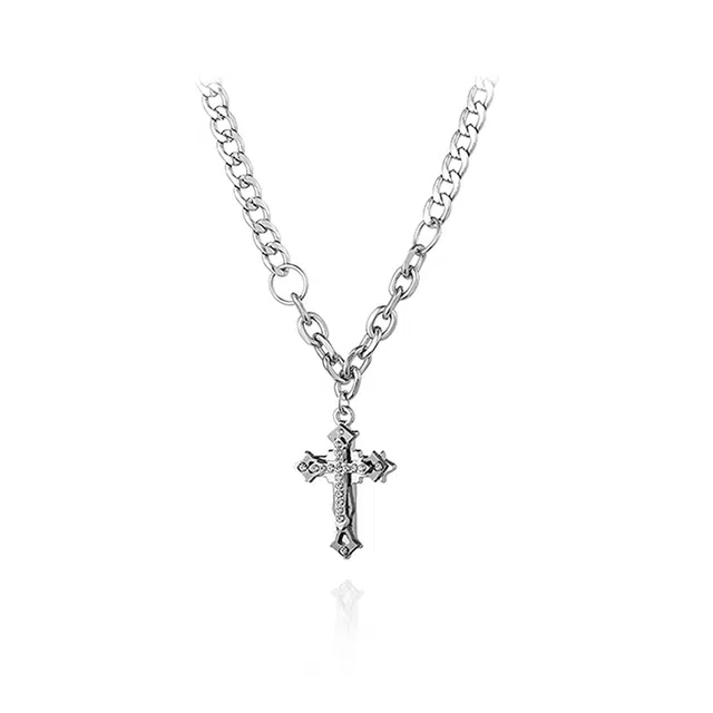 奥斯坦汀 十字架古巴链 潮流街头简约锁骨链 钛钢 项链 男款