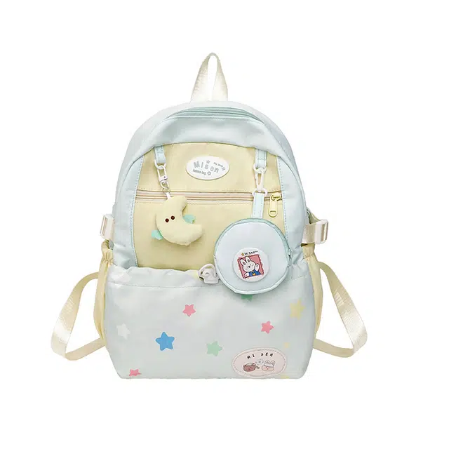 爱尔绅特 软妹卡通少女通勤出游百搭拼色可爱背包 尼龙 双肩包 男女同款情侣款 多色