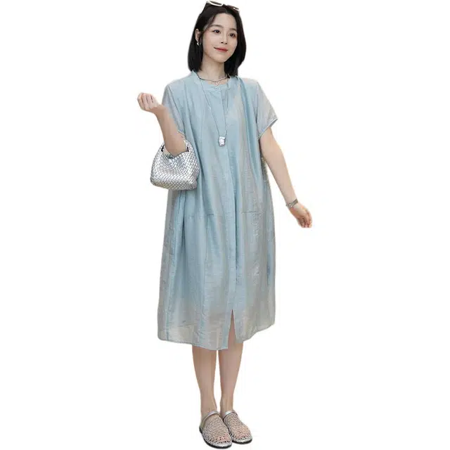 沐晓欣 简约宽松显瘦短袖连衣裙 女款
