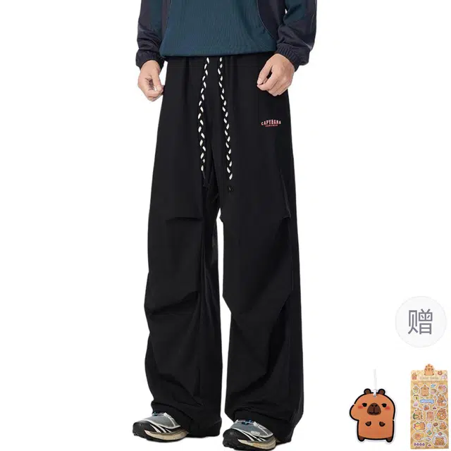 卡皮巴拉小黄豚 美式复古高街潮牌宽松立体字母印花垂感弹力户外运动登山机能伞兵裤嘻哈街舞褶皱直筒阔腿休闲裤工装裤 男女同款