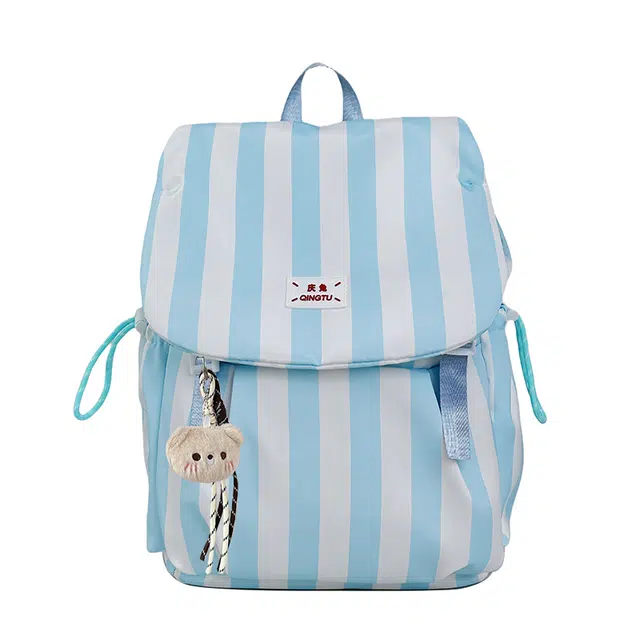 笛贝嘉 韩版可爱条纹轻便抽绳背包 尼龙 双肩包 常规 女款 多色