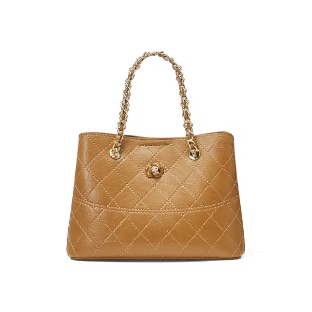 卓诗尼 韩版链条简约小香风 合成革 手提包 女款 黑/米白/棕色