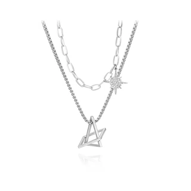 奥斯坦汀 几何星芒自由双层小众嘻哈简约潮流 钛钢 项链 男款