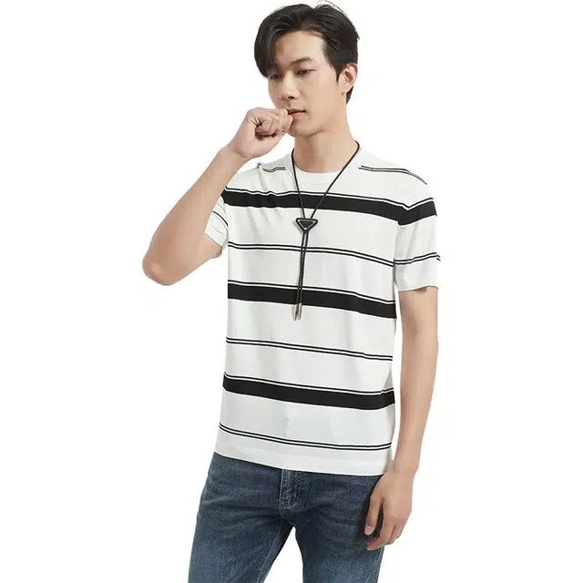 古鲨 伊力特短袖条纹海军透气针织衫 男款