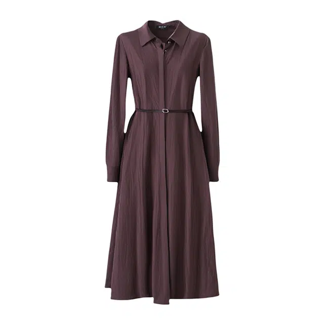 潞优野 再生纤维衬衫领裙子秋季高级感法式时尚长袖连衣裙 女款