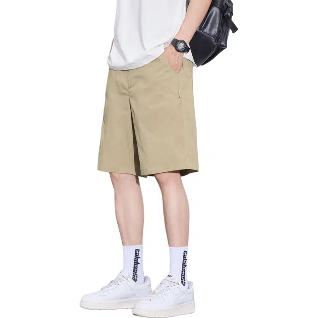 瑞梵帝斯 夏季日系潮流休闲舒适宽松冰丝面料简约纯色百搭透气亲肤凉感慵懒感柔软直筒五分裤男生短裤 男款