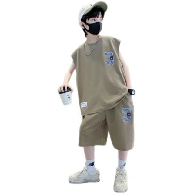 天才小熊休闲运动套装  男童夏季时尚帅气数字印花大童潮牌小孩衣服 小男孩短袖洋气时髦 舒适轻便