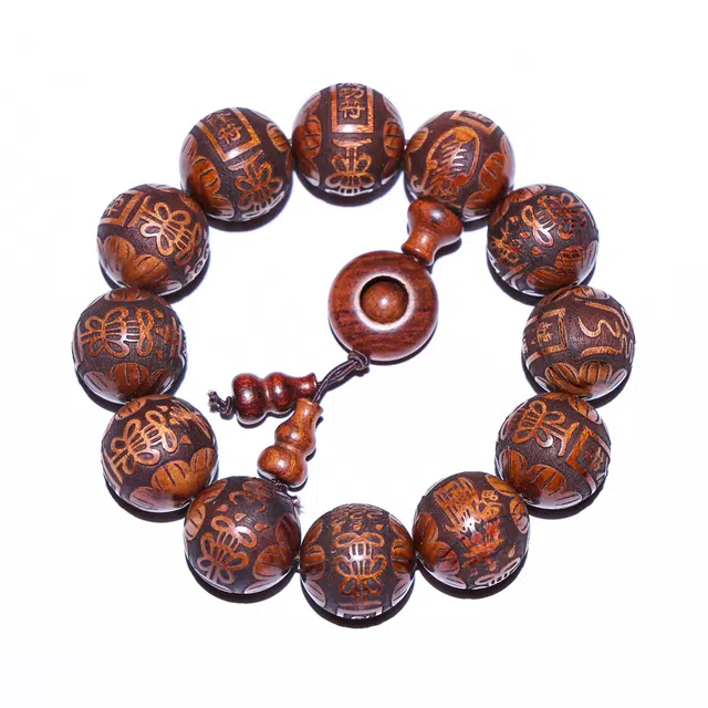 【十二道符】 灵晔 国风新中式多财多福转运雕刻珠文艺复古风上岸招财文玩佛珠饰品轻奢简约高级感平安好运 花梨木 手串 男女同款情侣款