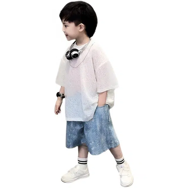 天才小熊休闲运动套装  男童夏季亮钻短袖大童潮牌小孩衣服 小男孩洋气时髦 舒适帅气轻便