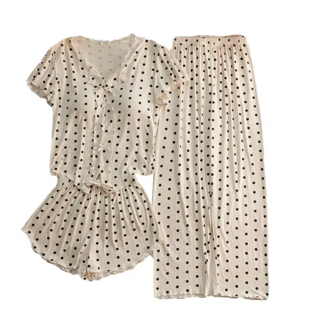 顶瓜瓜 夏季女透气舒适休闲清新三件套家居服睡衣套装 女款