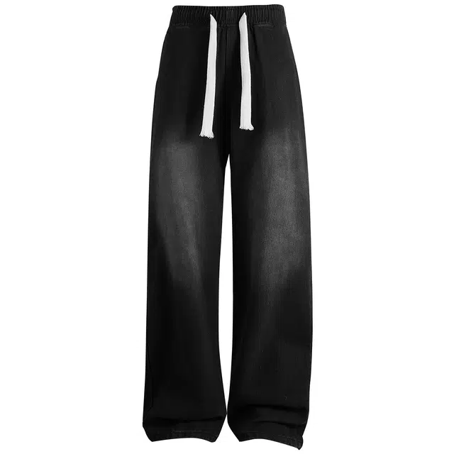 加菲猫家族 废土风直筒垂感透气宽松舒适日常休闲出行百搭纯色基础弯刀痞帅复古水洗做旧中腰牛仔裤 男女同款