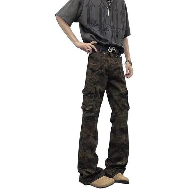 单爵 美式复古薄款多口袋裤子修身显瘦休闲裤 男女同款