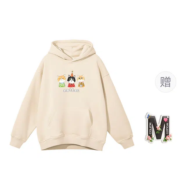 棉购 连帽秋冬季加绒加厚百搭潮流印花美式学生上衣服外套卫衣 女款