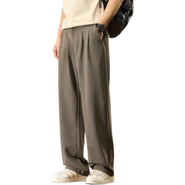 协协乐 男士夏季薄款凉感透气宽松直筒西裤冰丝美式潮牌阔腿垂感长裤百搭潮流休闲裤 男款