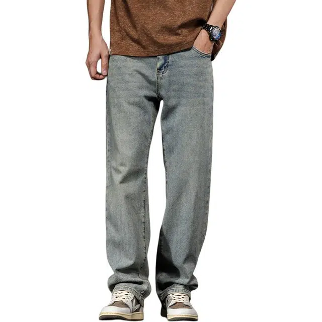 潮人榜 高端重磅水洗松直筒裤子潮牌阔腿休闲长裤牛仔裤 男女同款