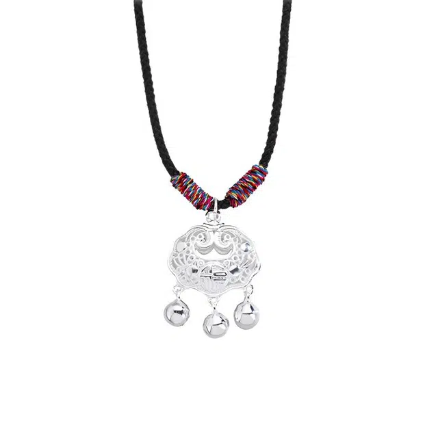 华髻 新中式国风平安锁手工编织绳福字铃铛长命锁国潮复古精致 合金 项链 男女同款情侣款