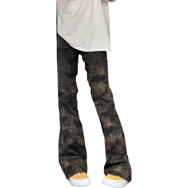 宝米卡 美式高街复古迷彩休闲微喇潮流裤款工装裤 男女同款