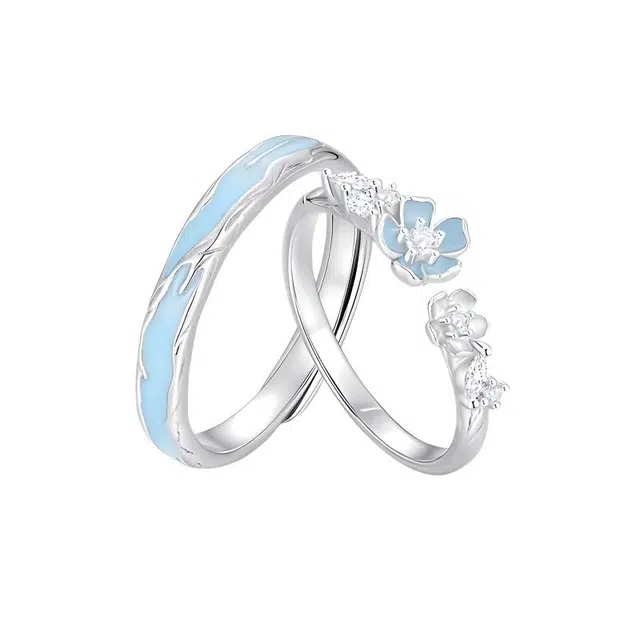 福柚 心动山茶花 轻奢精致恋爱告白立体花卉高级感百搭素圈可调节对戒#好运 合金 戒指 男女同款情侣款