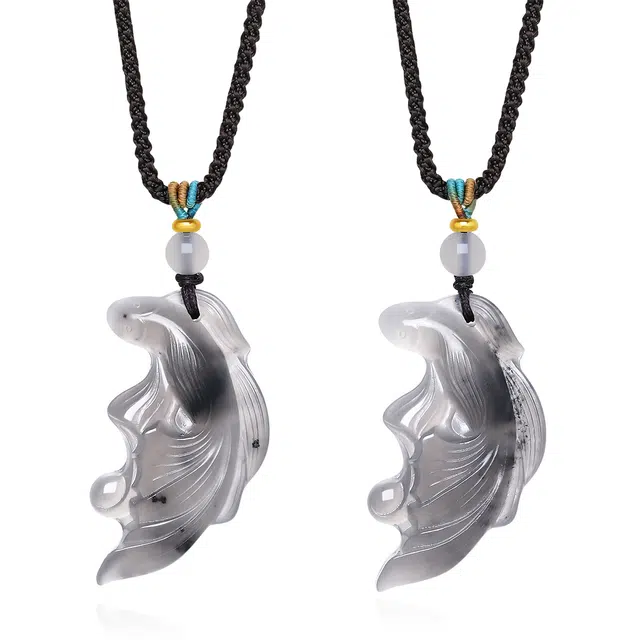 翠雅金楼 新中式水墨锦鲤玉佩天生一对 国潮双鱼吊坠复古时尚百搭编织链恋爱告白中式浪漫主义 招财#好运上岸 岫玉 项链 男女同款情侣款