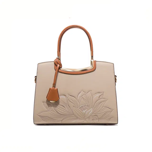 老人头 新中式国风优雅气质通勤托特包大容量单肩斜挎包 合成革 手提包 女款 多色