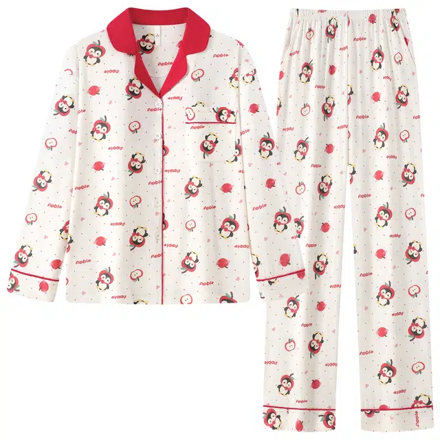 宫蝶 纯棉卡通长袖满印家居服开衫休闲宽松可外穿睡衣套装 女款