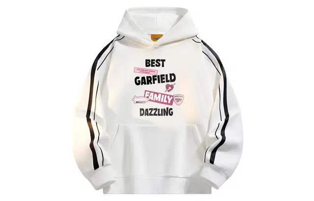 加菲猫家族 美式复古学院风字母标签印花高级感简约宽松潮流休闲通勤百搭上衣亲肤柔软舒适慵懒感套头连帽卫衣 男女同款