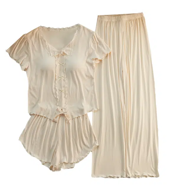 顶瓜瓜 夏季女亲肤透气舒适休闲清新三件套家居服睡衣套装 女款