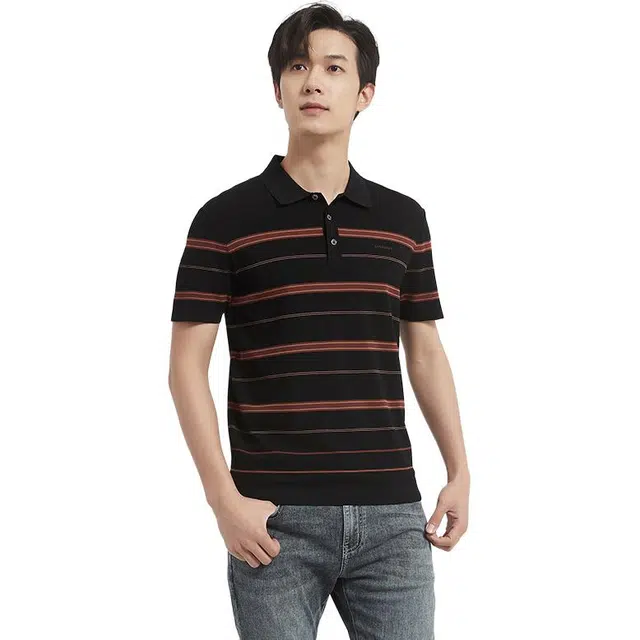 古鲨 伊力特条纹短袖商务弹力免烫针织衫 男款