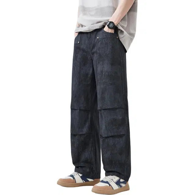 协协乐 纯棉迷彩美式复古扎染水洗做旧春秋季宽松阔腿拖地裤百搭直筒运动设计感长裤休闲裤 男款