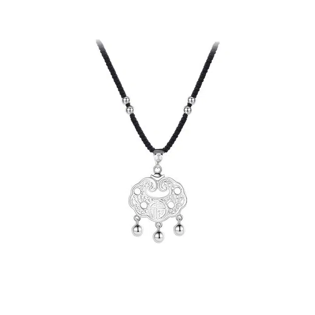 华髻 富贵平安锁 中式如意气质福字平安锁手工编织绳 可调节圆珠镂空流苏小清新国潮转运珠 合金 项链 男女同款情侣款