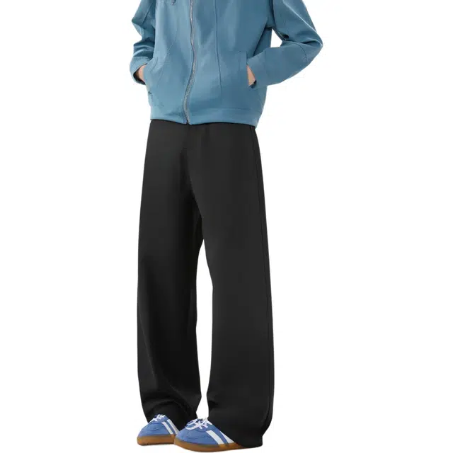 图兰朵 美式高街潮牌纯色简约基础款弯刀裤子帅气时尚柔软舒适潮流百搭日常通勤宽松直筒慵懒感休闲裤 男女同款