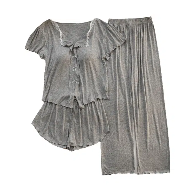 顶瓜瓜 夏季女透气舒适休闲三件套家居服睡衣套装 女款