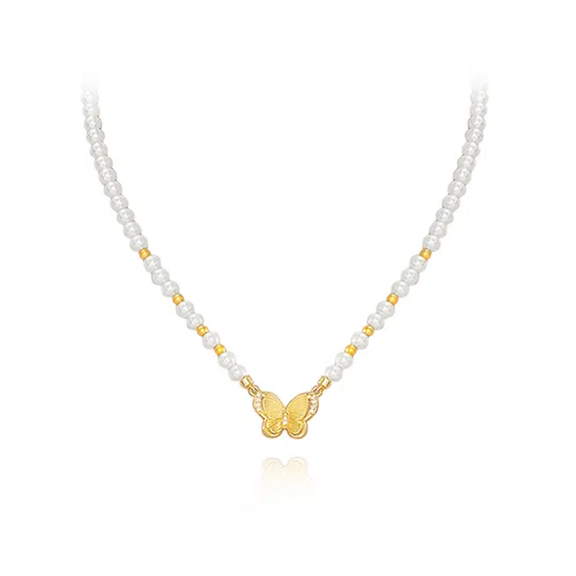 奥斯坦汀 轻奢高级感时尚百搭磁吸款蝴蝶小米珠锁骨 仿珍珠 项链 女款