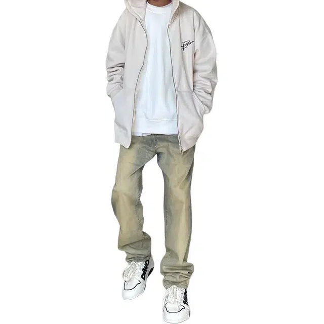 物质公式 高街复古潮牌纯色直筒休闲宽松百搭牛仔裤 男女同款