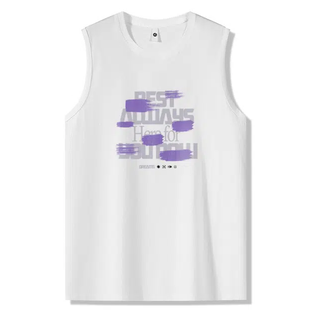 棉基因 健身训练速干排汗宽松圆领纯棉外穿打底衫篮球运动渐变艺术肌理涂鸦抽象美式复古潮牌无袖坎肩背心 男女同款