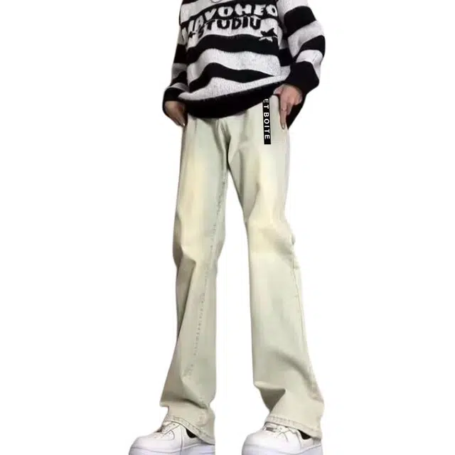 法文箱子 美式高街夏季时尚复古喇叭裤男高街潮流微喇修身长裤酷帅百搭水洗柔软舒适透气亲肤废土风中腰显高显瘦垂感窄版微喇牛仔裤 男款