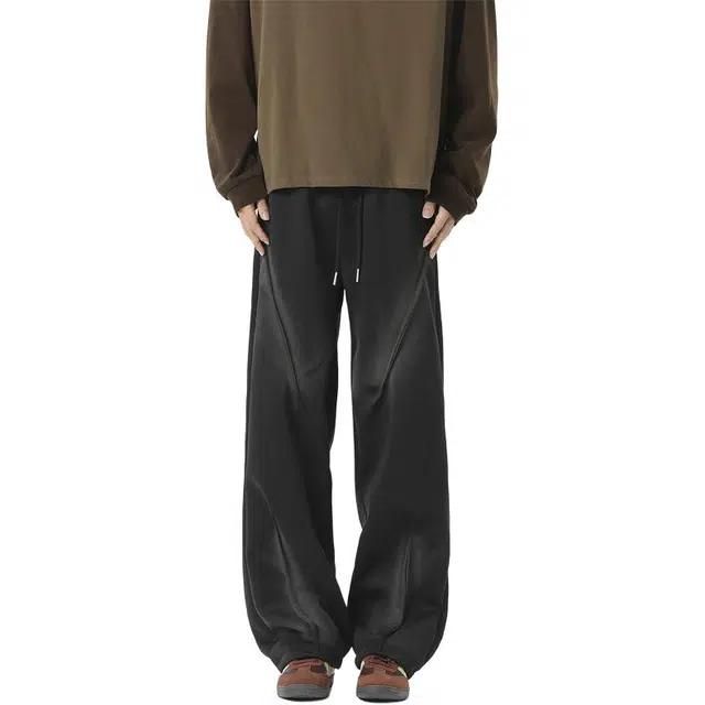 帝狼牛 高街潮流抽绳褶皱设计宽松舒适百搭透气垂感直筒休闲裤 男女同款