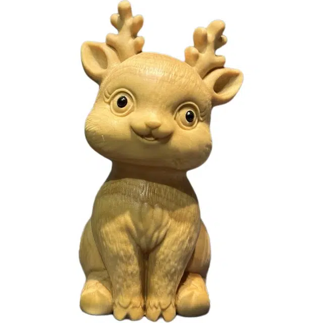 得笙陌 一鹿平安木雕车摆雕刻鹿工艺品 黄杨木 摆件 男女同款情侣款