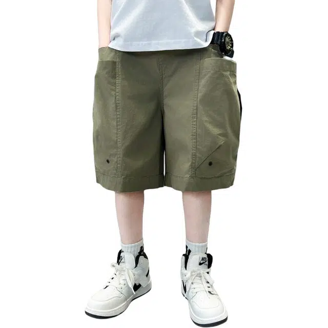 木木兔 潮流洋气男童夏装裤子工装速干休闲运动中裤短裤 青少年