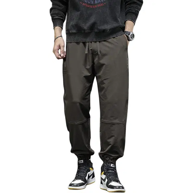 潮人榜 潮人榜厚款束脚裤男宽松抽绳松紧腰春秋季潮流男士长裤休闲裤 男款