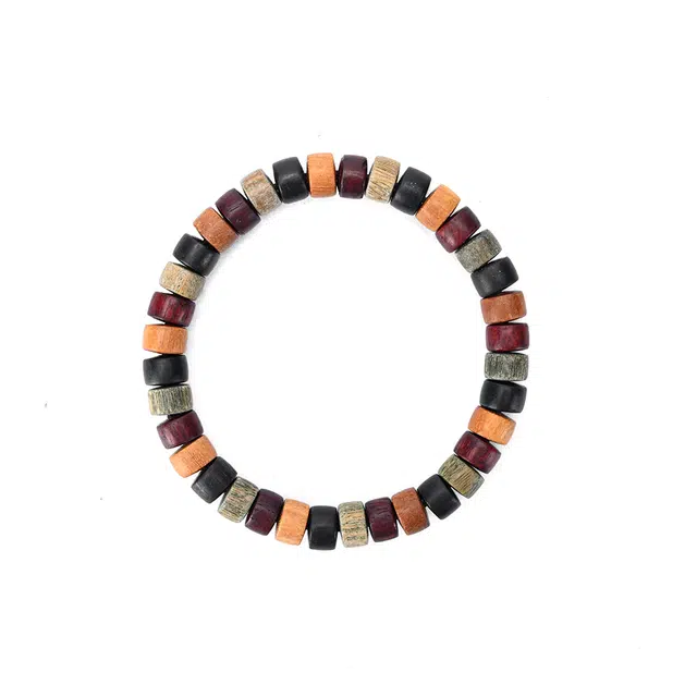 天纵 精品简约风多宝彩色珠串精工药片珠好运文玩木质 檀木 手串 男女同款情侣款