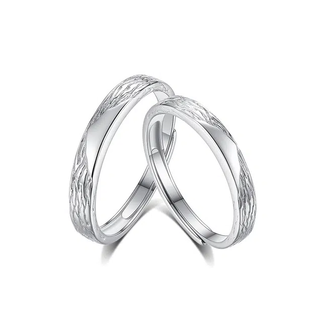【S999银永恒之恋】 银彦 冰川山海对戒 纯银素圈 钟爱久久 情意缠绵 小众高级表白礼盒时尚简约开口可调节 足银 戒指 男女同款情侣款