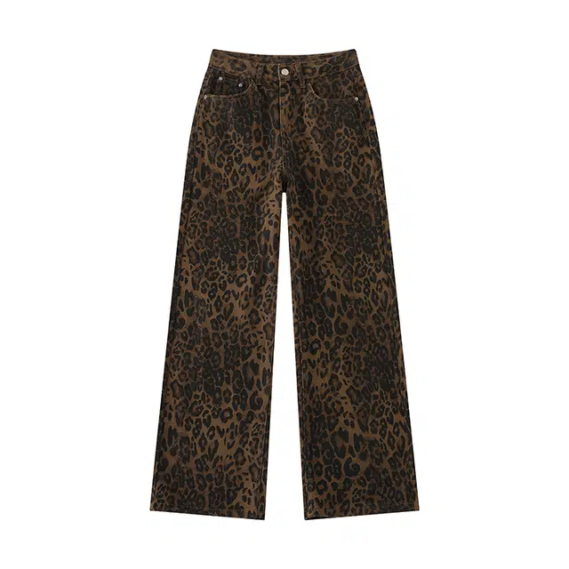 如续 美式辣妹迷彩裤复古百搭休闲宽松阔腿裤女牛仔裤 女款