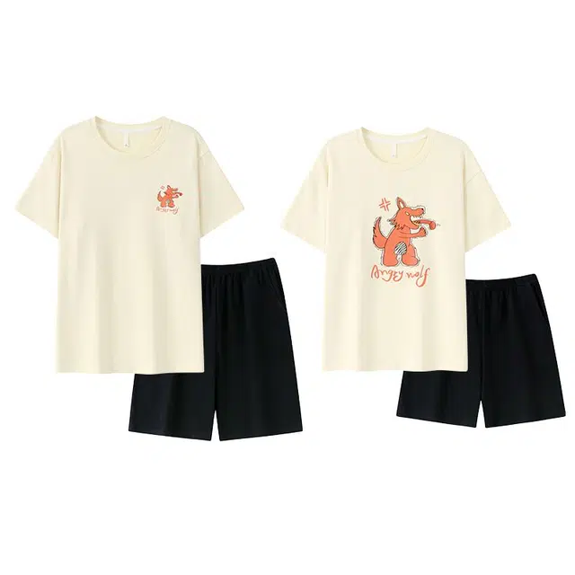 顶瓜瓜 夏季情侣简约休闲设计亲肤舒适面料家居服睡衣套装 男女同款