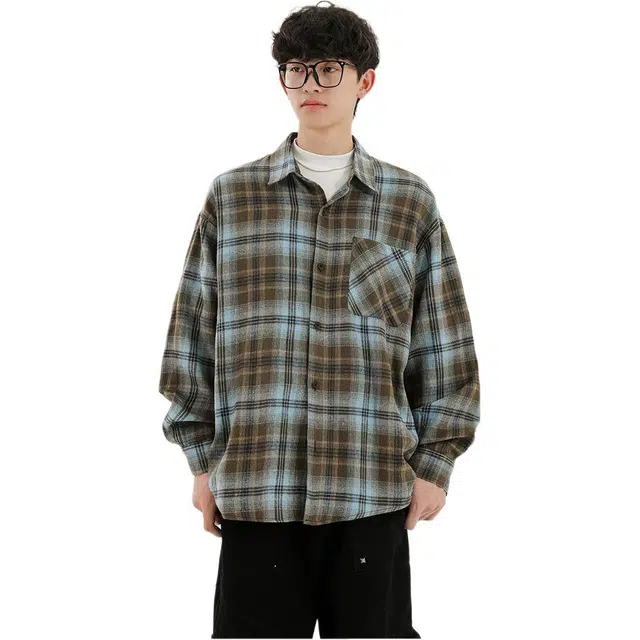 颂希尔 美式复古港风秋季时尚潮流百搭长袖衬衣潮牌休闲上衣衬衫 男女同款