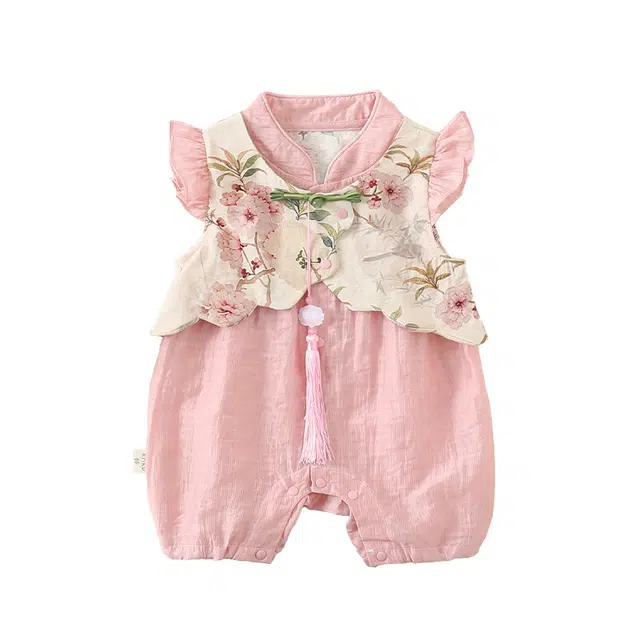 帕兰朵连体衣 婴儿连爬服夏装薄款宝宝百天周岁公主超萌国风短袖哈衣夏季