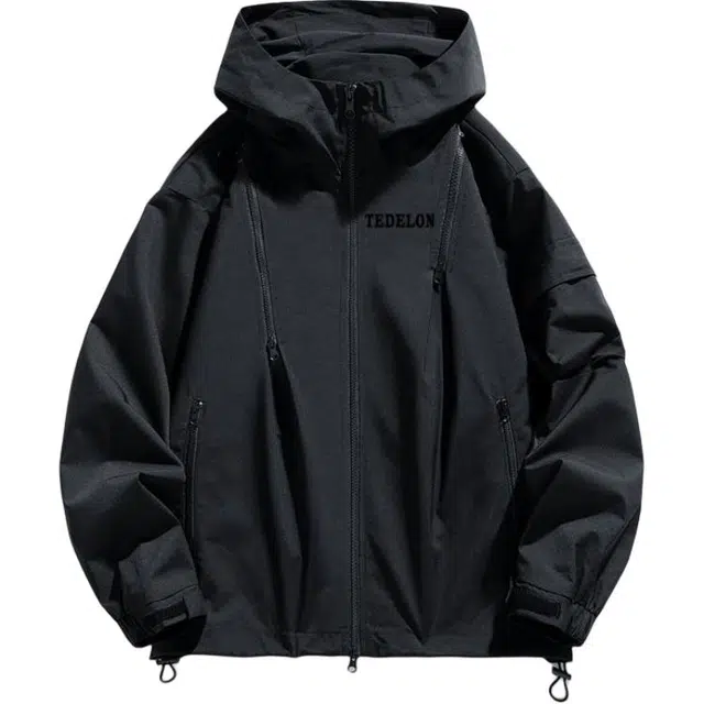 太子龍 美式高街山系连帽登山宽松休闲百搭无性别主义时尚多条拉链设计感防风通勤上衣夹克 男女同款